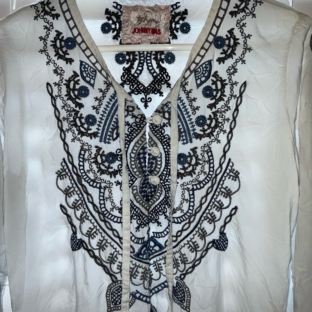 Johnny was Beautiful light blue embroidery top